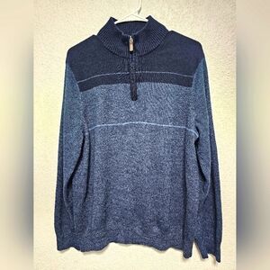 Dockers Sweater Men’s Large Blue 1/4 Zip Leather Pull Tag 100% Acrylic Mock neck